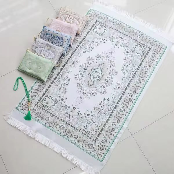 3pcs Set Middle Eastern Style Prayer Mat, Printed Prayer Rug With Bag & Beads, Lightweight, Portable, Comfortable & Non-Slip