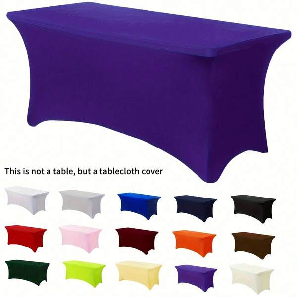 1pc Rectangular Polyester Tablecloth, Elastic Fabric Material, Tight Fit And Wrinkle Resistant, Hand Washable And Machine Washable, Suitable For Wedding, Birthday, Trade Show And Event Decoration Solid Color Banquet Table Cover